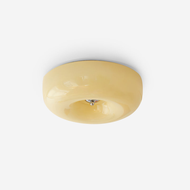 Cream Round Ceiling Lamp Simple Glass Ceiling Light For Bedroom - Lumpaz