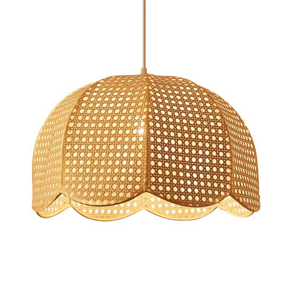Short Round Rattan Natural Woven Lampshade Pendant Light - Lumpaz