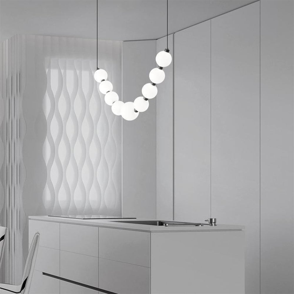 White Ball Bubble Brushed Copper Large Chandelier - Lumpaz