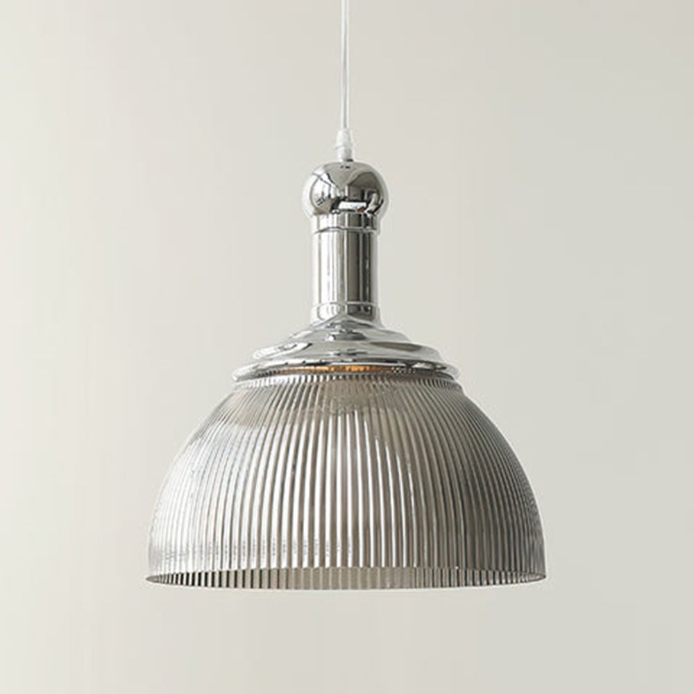 Vintage Glass Ribbed Chrome Pendant Light - Lumpaz