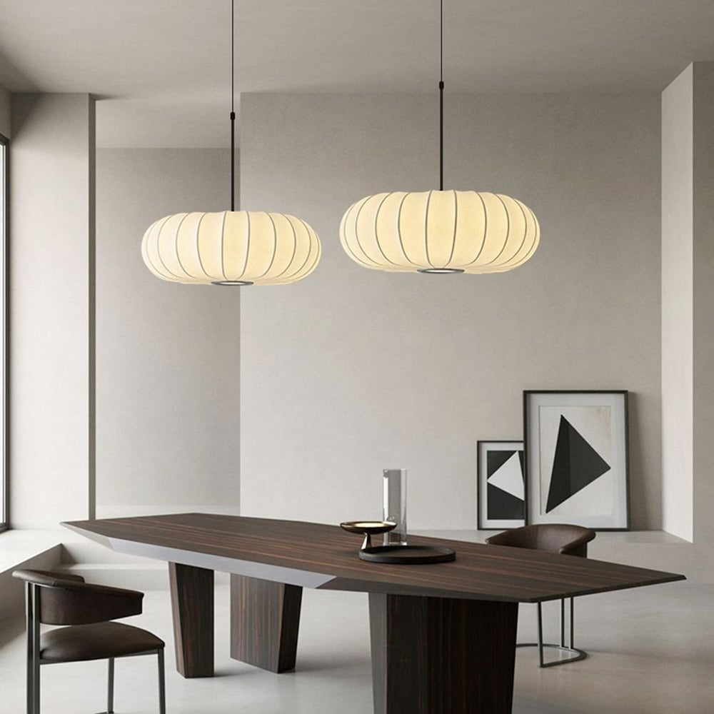 Wabi-Sabi White Fabric Drum Pendant Light - Lumpaz