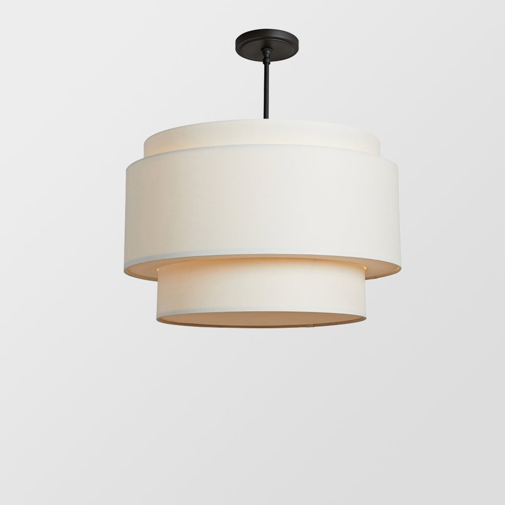 Beige Tiered Linen Drum Pendant Light - Lumpaz