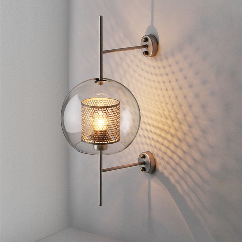 Modern Glass Golden Wall Ball Light Bedside Sconce - Lumpaz