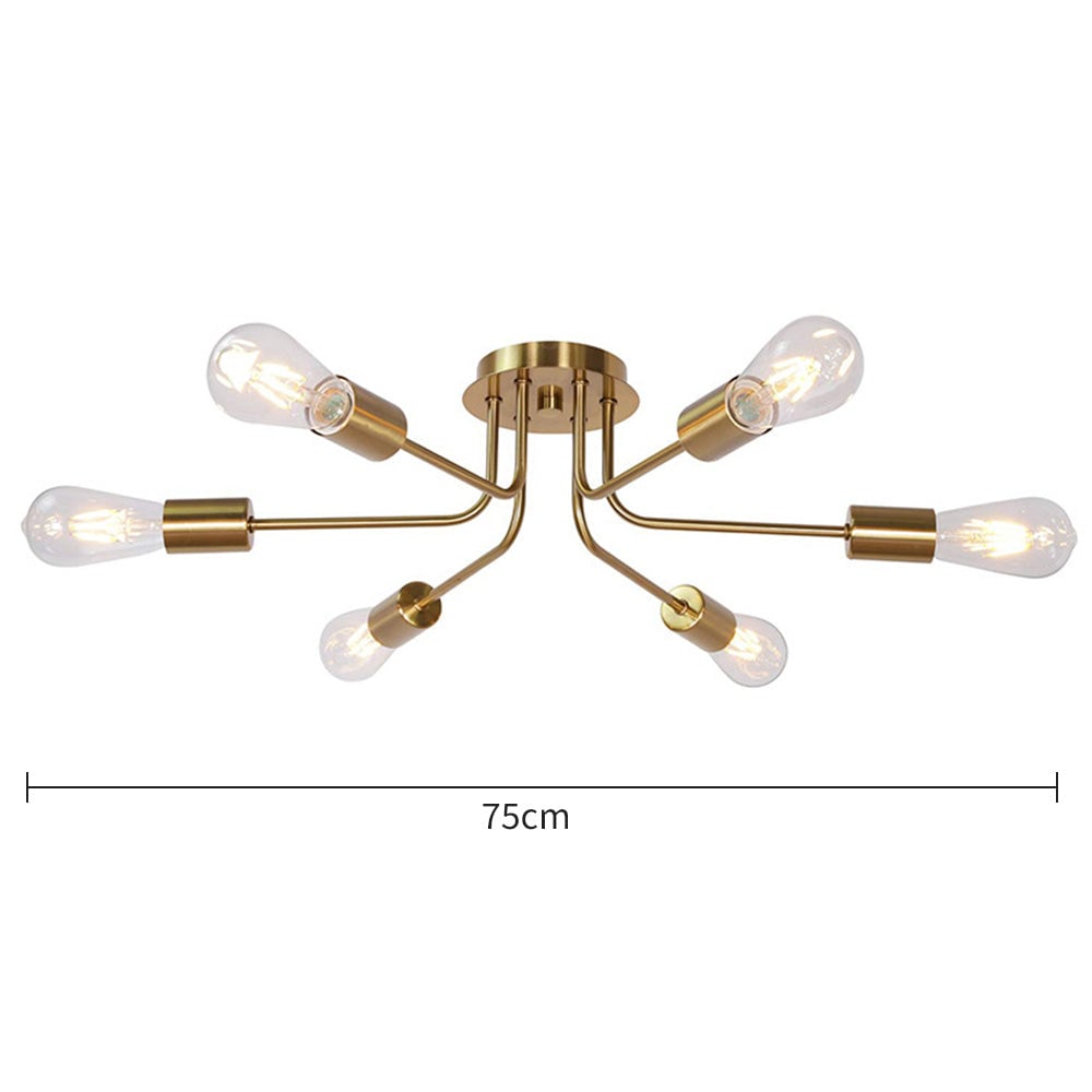 Modern 6-Light Gold Glass Semi Flush Chandelier - Lumpaz