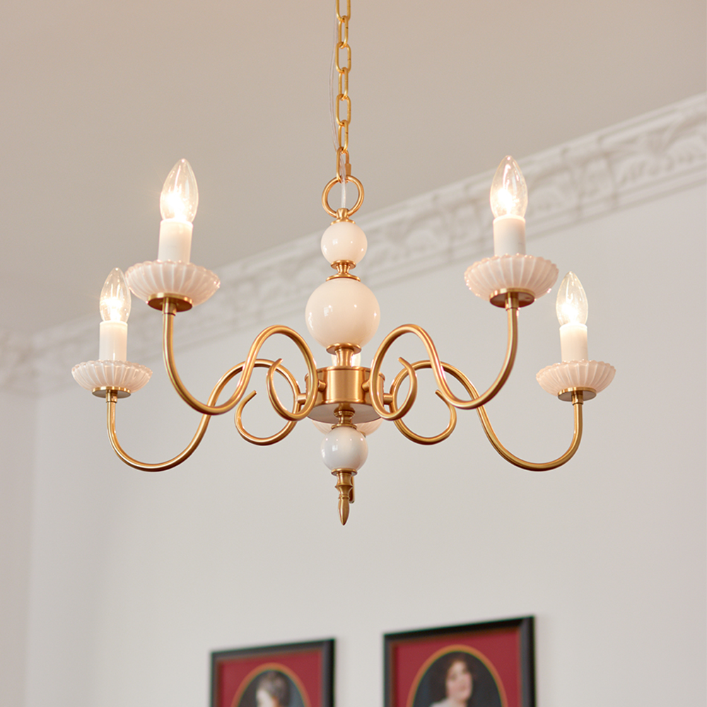 Vintage Metal Chandelier Lamp Cream Glass Chandelier - Lumpaz