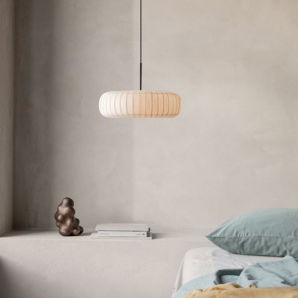 White Fabric Hanging Light Pumpkin Shape Pendant Light - Lumpaz