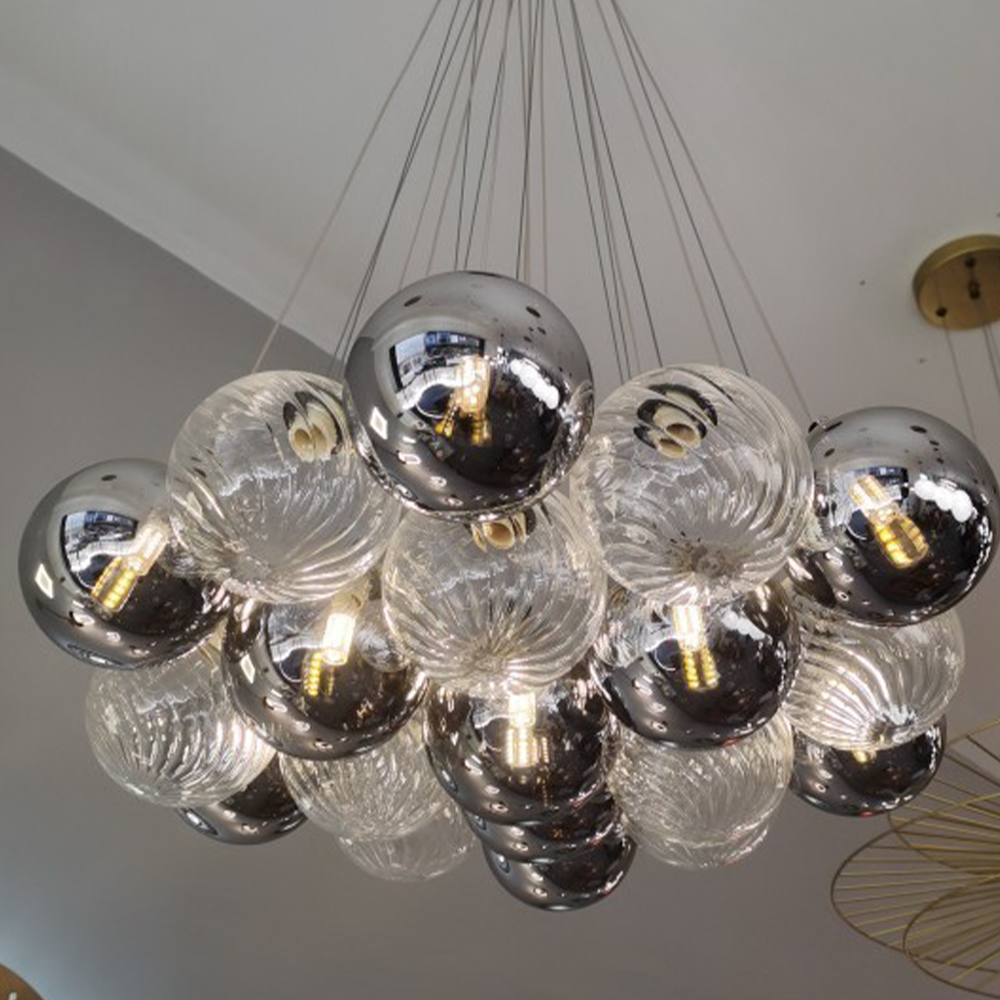 Grey Bubble Glass Ball LED Chandelier - Lumpaz