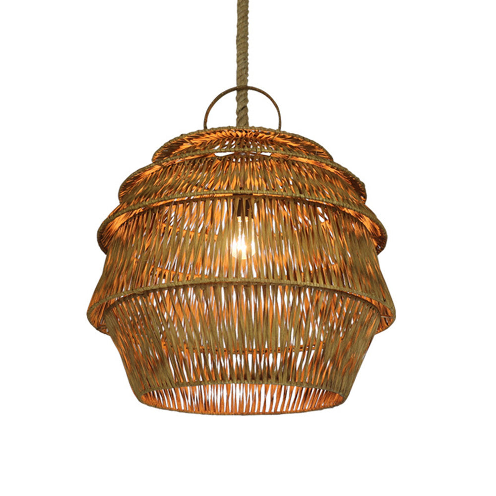 Retro Rattan Basket Pendant Light For Living Room - Lumpaz