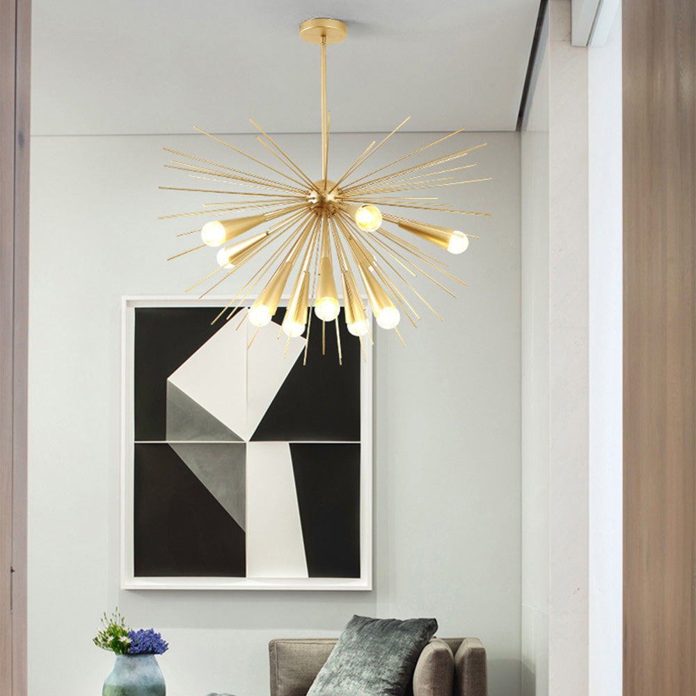 Mid-Century Modernist Brass Chandelier For Living Room - Lumpaz