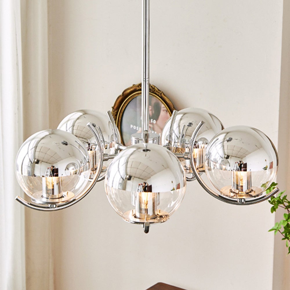 Modern Silver Glass Space Ball Chandelier - Lumpaz
