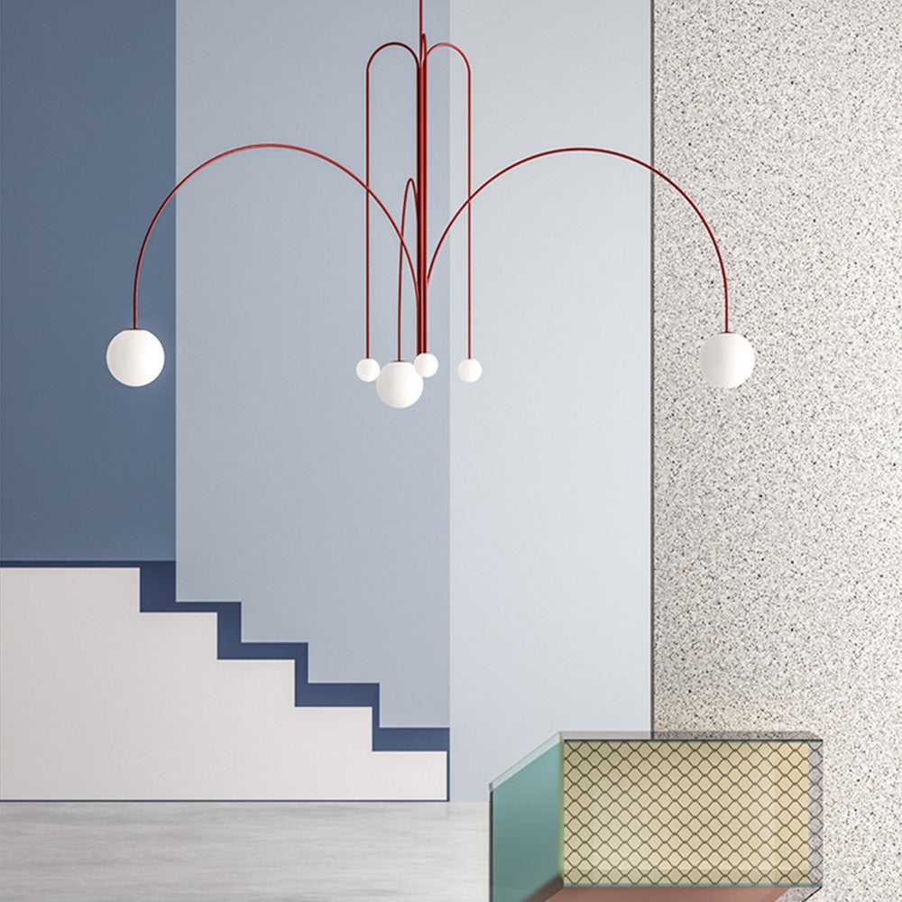 Red Art Deco Long Line Type Metal Pendant Light - Lumpaz