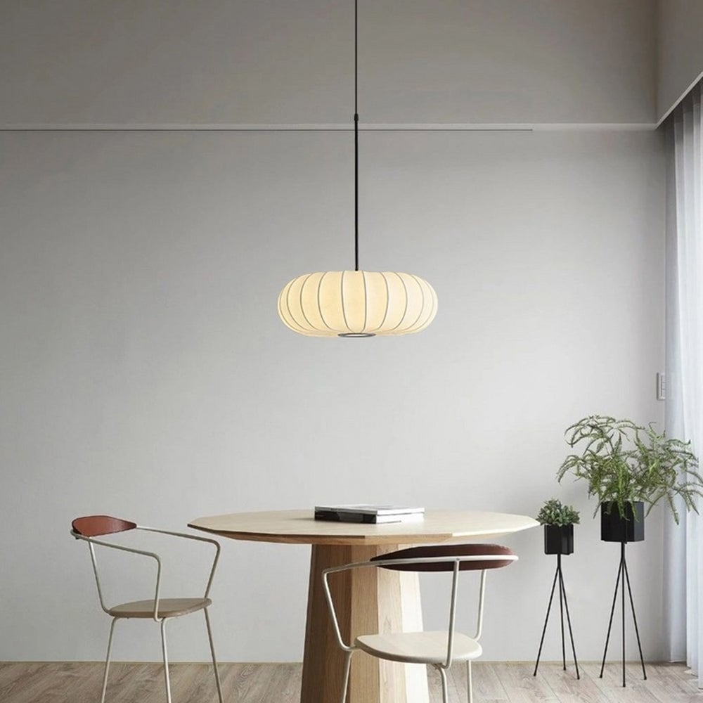 Wabi-Sabi White Fabric Drum Pendant Light - Lumpaz