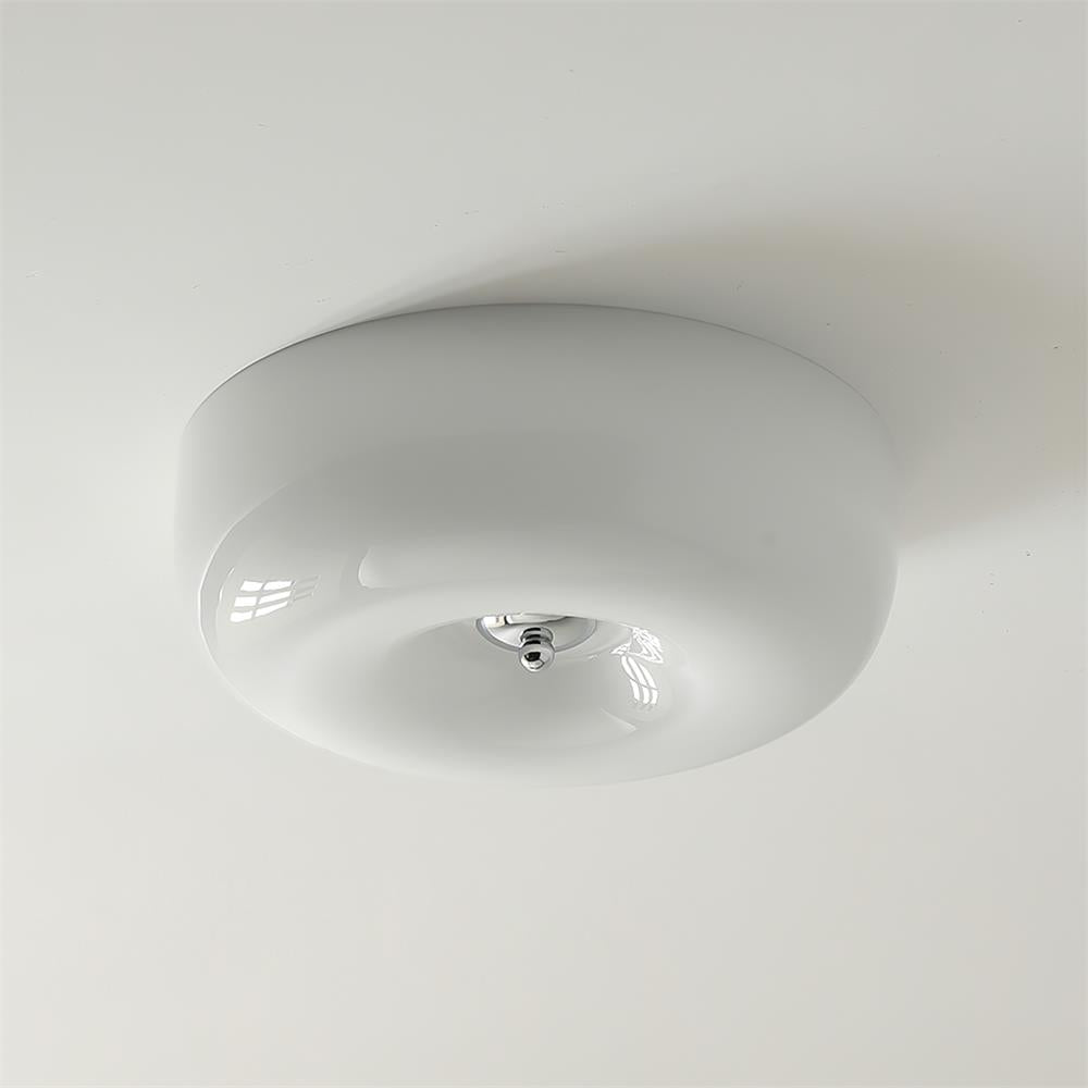 Cream Round Ceiling Lamp Simple Glass Ceiling Light For Bedroom - Lumpaz