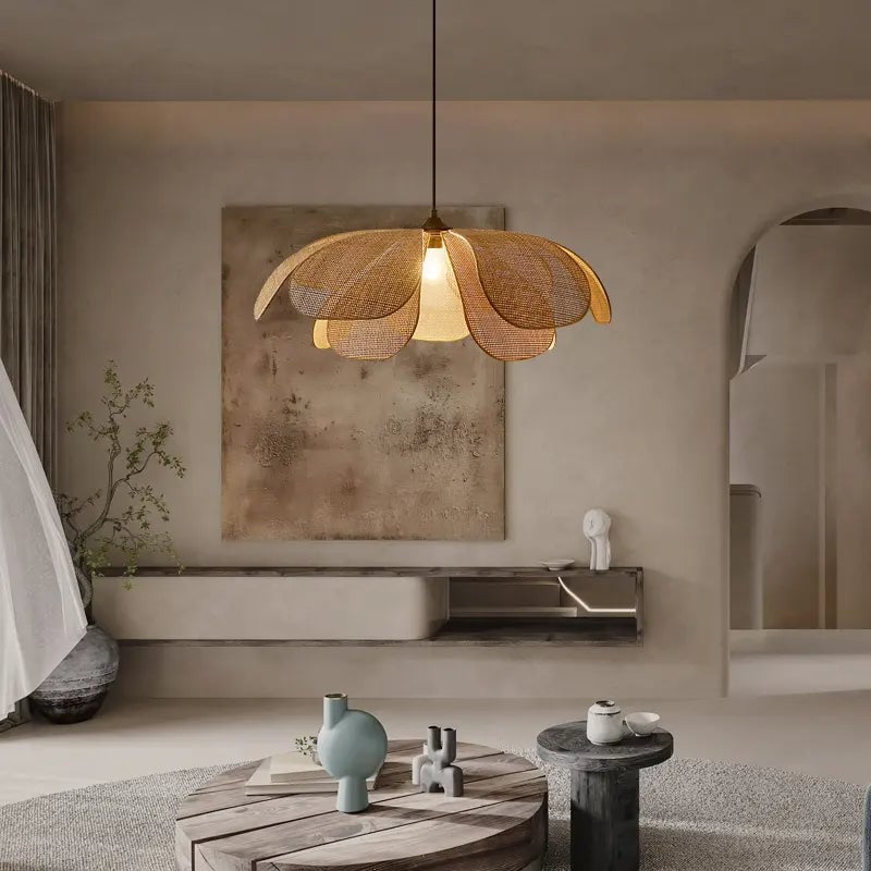 Vintage Petal Rattan Ceiling Pendant Light - Lumpaz