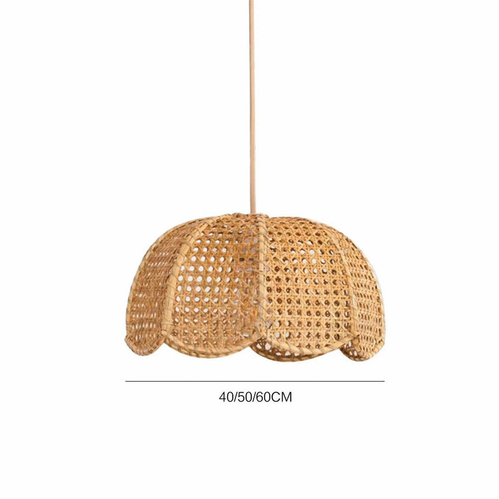 Short Round Rattan Natural Woven Lampshade Pendant Light - Lumpaz