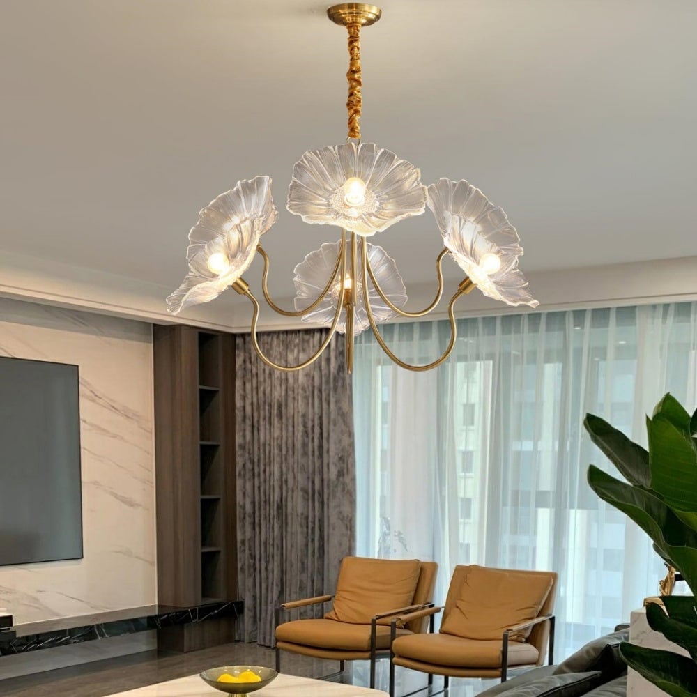Modern Lotus Leaf Glass Living Room Chandelier - Lumpaz