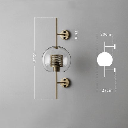 Modern Glass Golden Wall Ball Light Bedside Sconce - Lumpaz