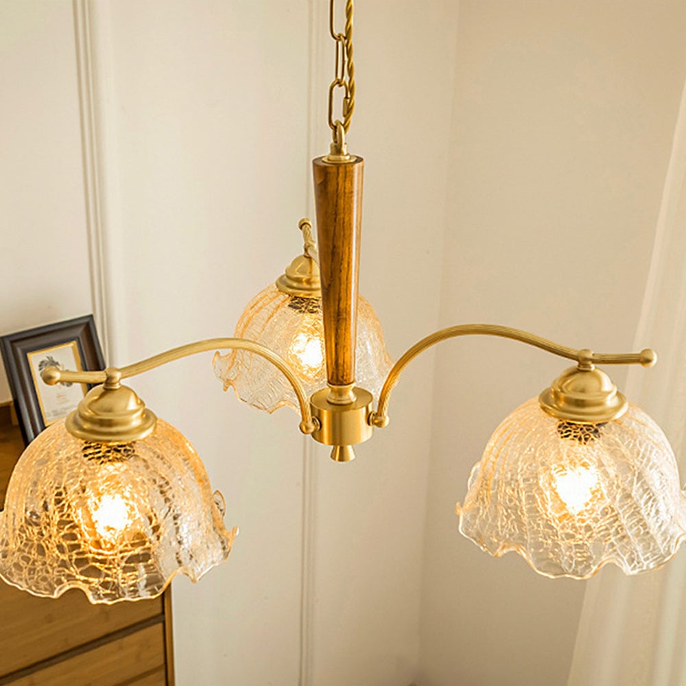 Mid Century Petals All Copper Log Glass Chandelier - Lumpaz