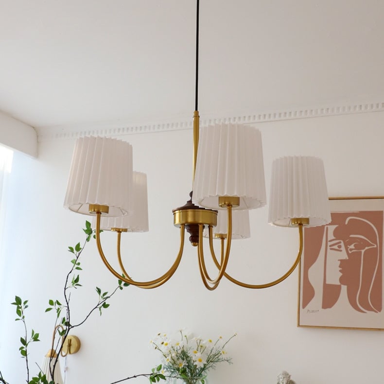 Vintage Pleated Pendant Lampshade Brass Dining Room Chandelier - Lumpaz