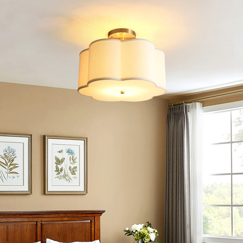 Simple White Flower Semi Flush Ceiling Light For Bedroom - Lumpaz