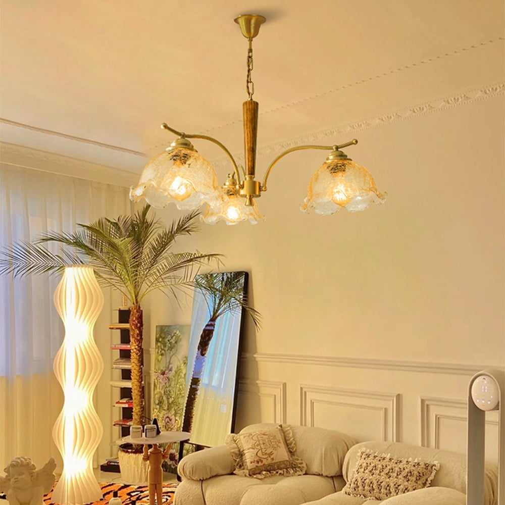 Mid Century Petals All Copper Log Glass Chandelier - Lumpaz