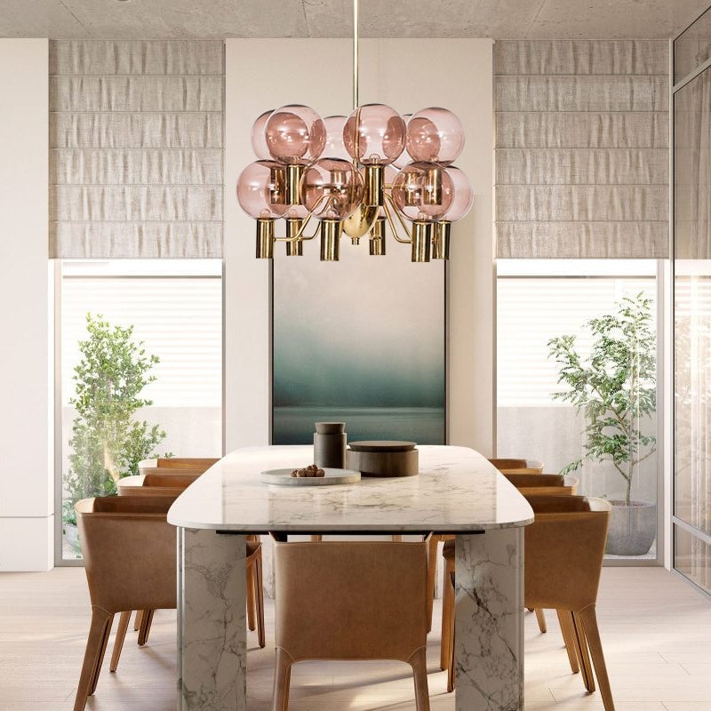 Contemporary Pink Glass 12-Bulb Decorative Chandelier - Lumpaz