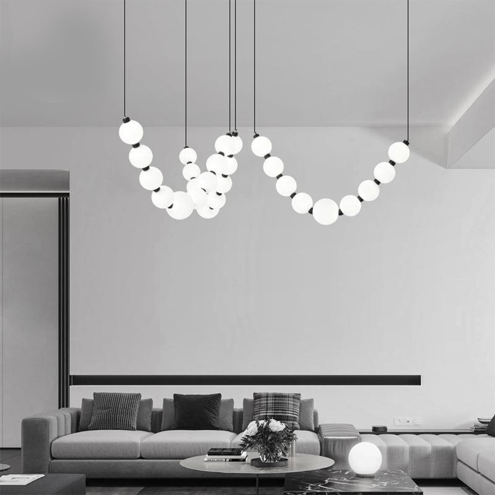 White Ball Bubble Brushed Copper Large Chandelier - Lumpaz