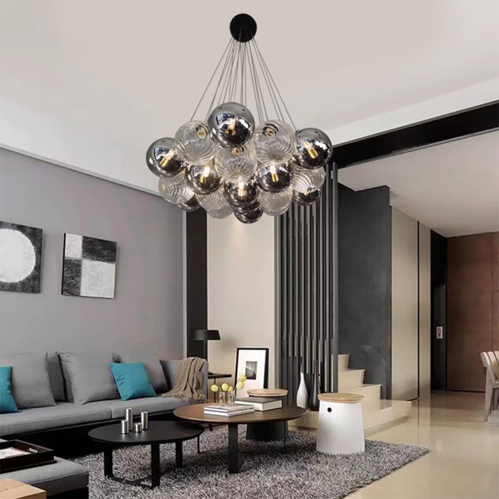 Grey Bubble Glass Ball LED Chandelier - Lumpaz
