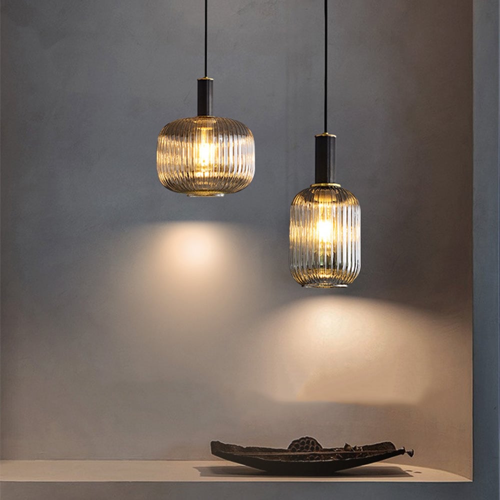 Modern Oval Ribbed Glass Pendant Light - Lumpaz