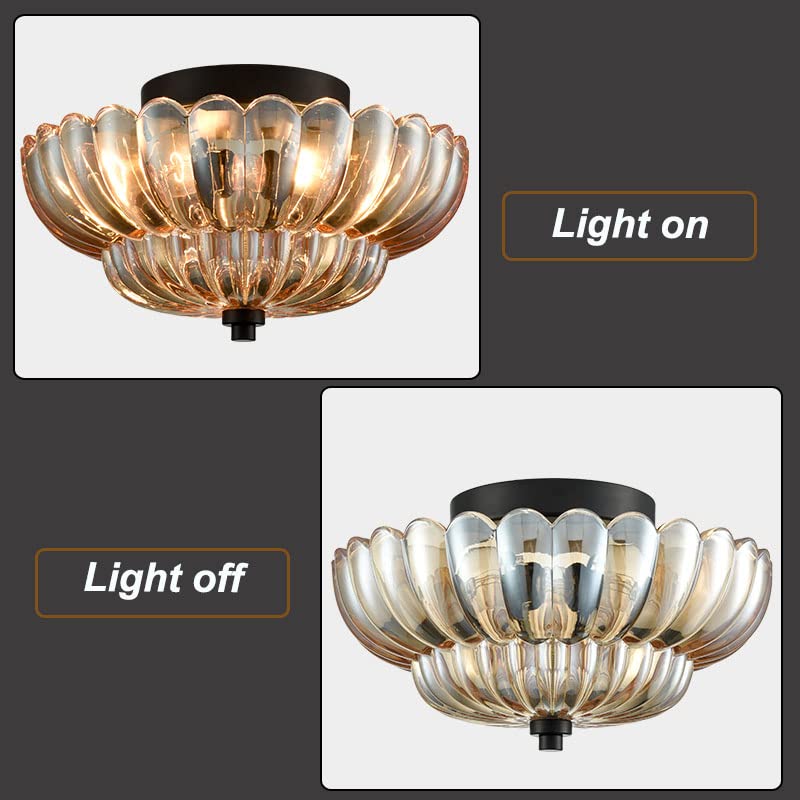 Vintage Amber Glass Semi-Flush Ceiling Light Shades Of Light - Lumpaz