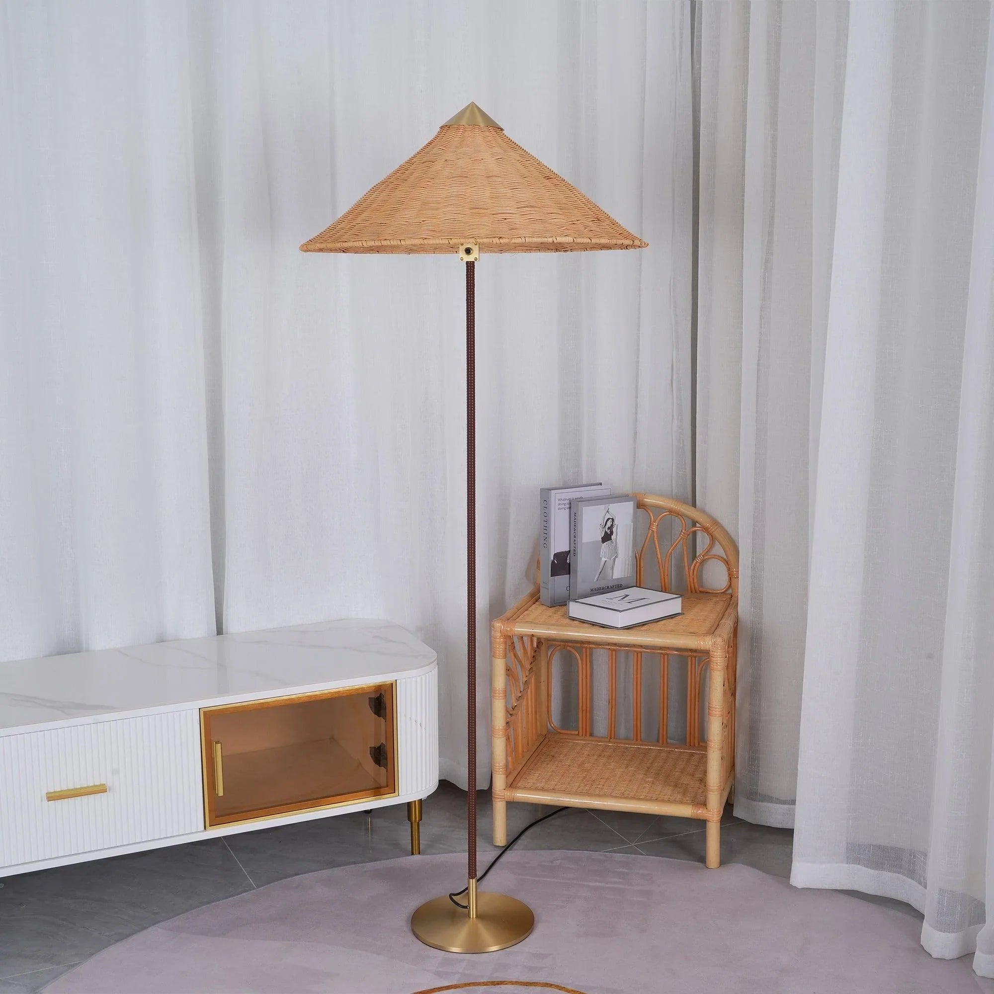 Vintage Rattan Tall Floor lamp For Reading - Lumpaz