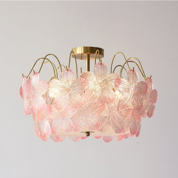 Classic Flower-Shaped Stained Glass Chandelier for Living Room - Lumpaz