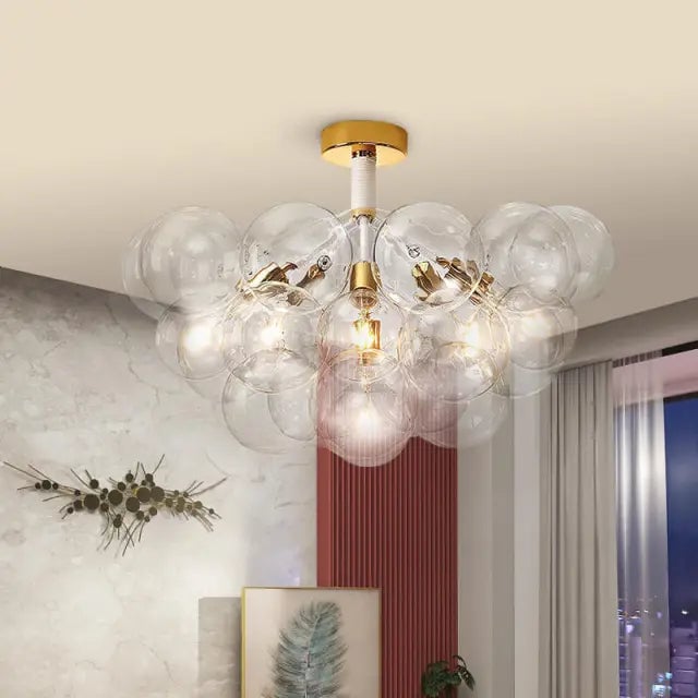 Modern Semi Flush Mount Ceiling Light Glass Bubble  Chandelier - Lumpaz