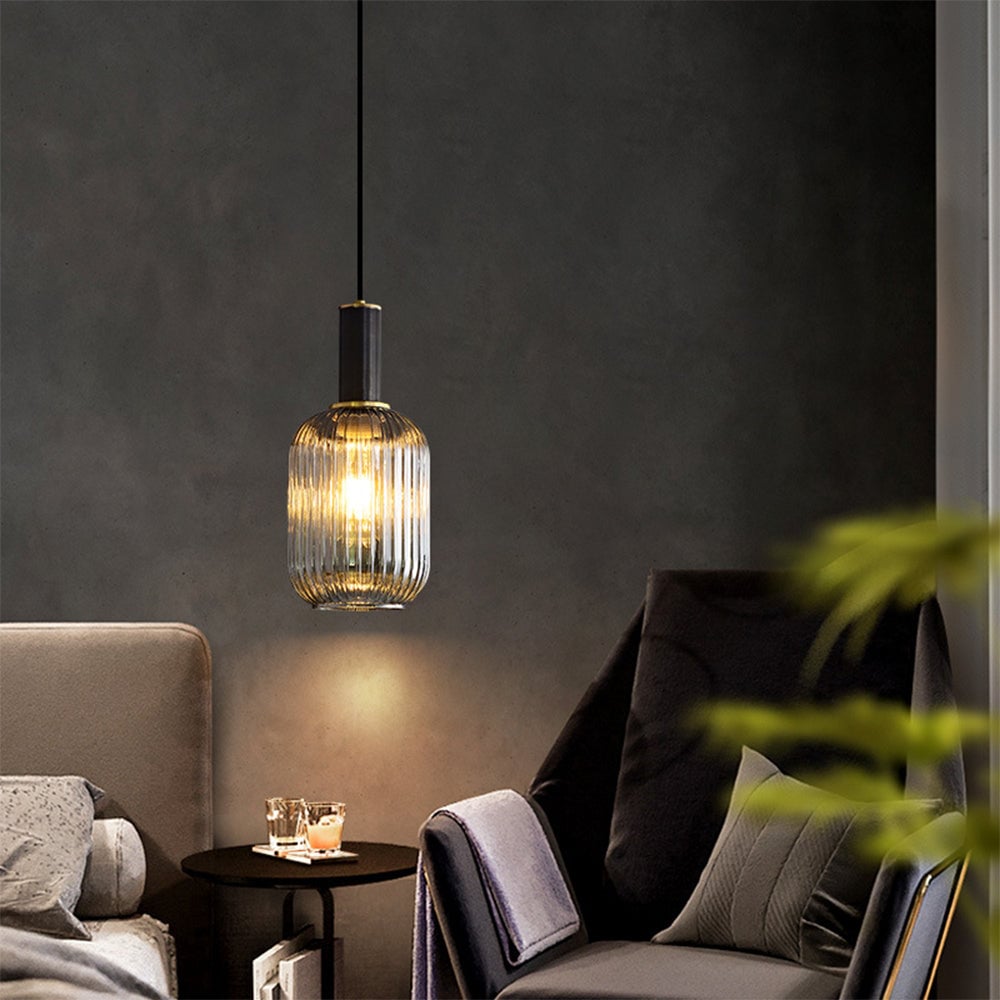 Modern Oval Ribbed Glass Pendant Light - Lumpaz