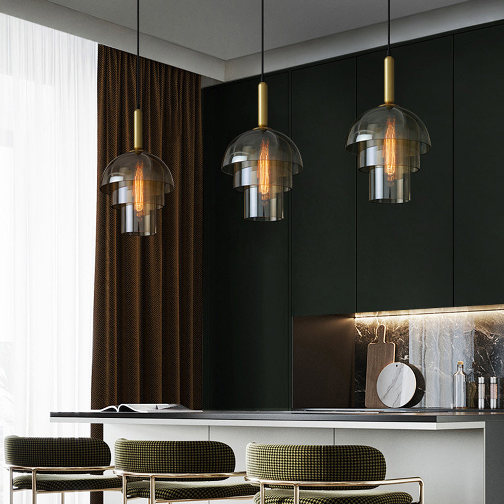 Modern Multi-Layer Glass Dome Hanging Light Fixture - Lumpaz