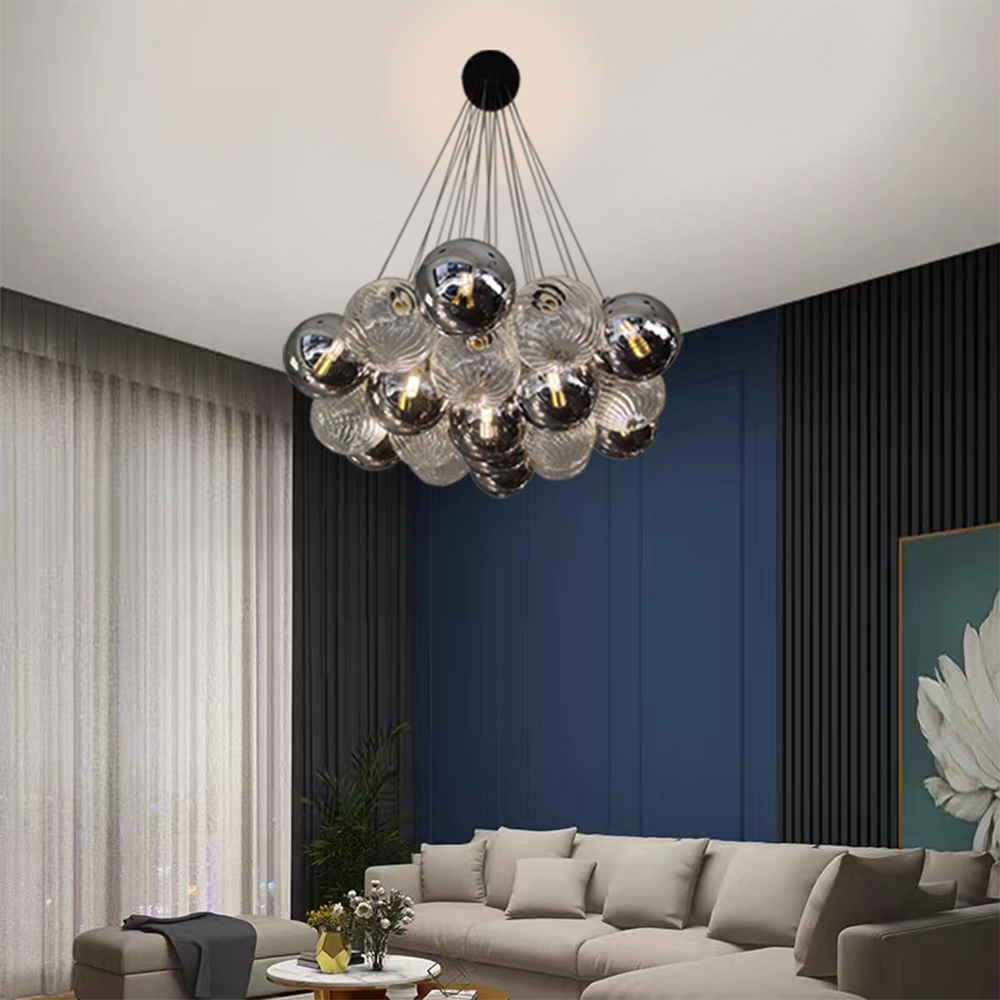 Grey Bubble Glass Ball LED Chandelier - Lumpaz