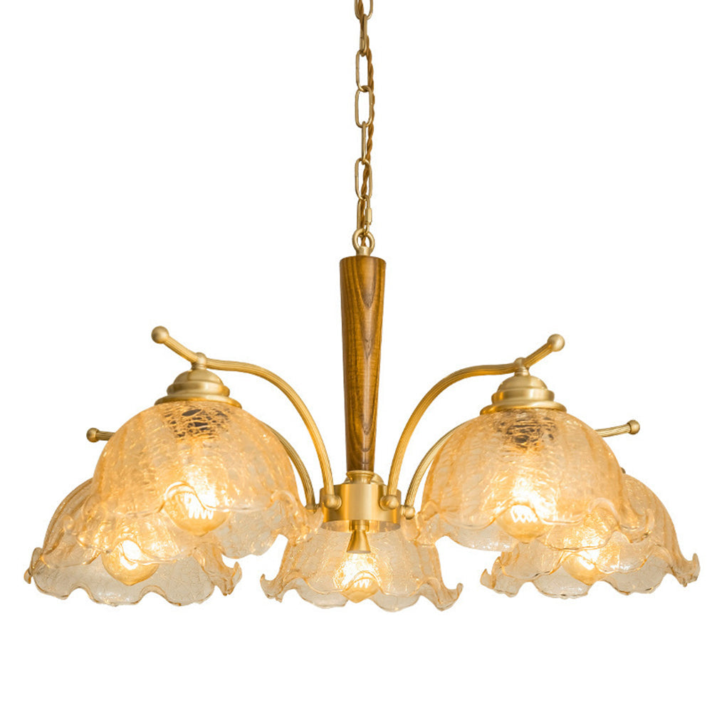 Mid Century Petals All Copper Log Glass Chandelier - Lumpaz