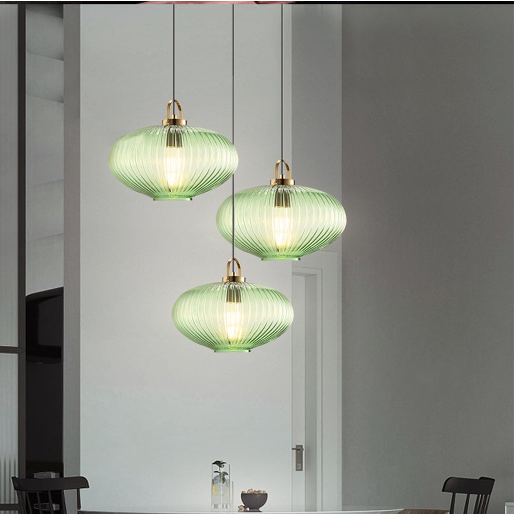 Retro Green Lantern Glass Pendant Lamp - Lumpaz