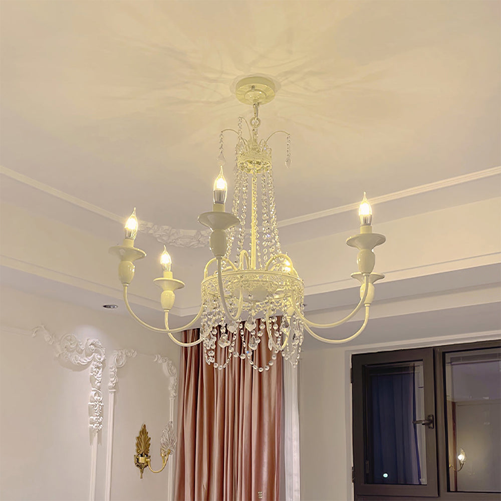 Vintage White Metal & Glass Luxury Chandelier Light - Lumpaz