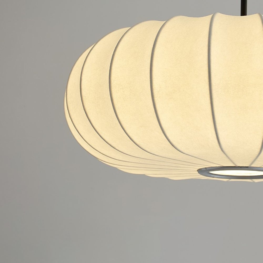 Wabi-Sabi White Fabric Drum Pendant Light - Lumpaz