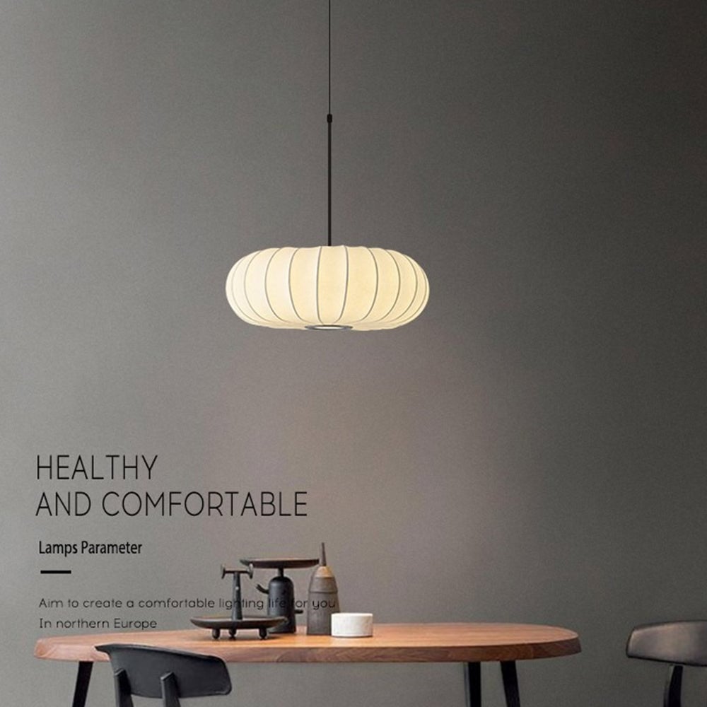 Wabi-Sabi White Fabric Drum Pendant Light - Lumpaz