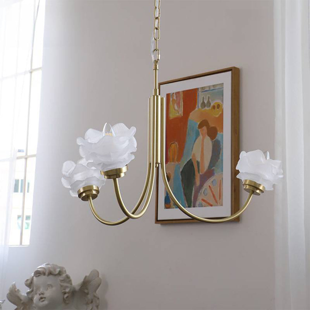 3 Heads French Simple Chandelier Vintage Rose Flower Glass Chandeliers - Lumpaz