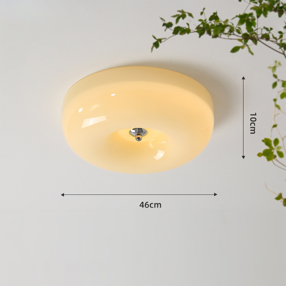Cream Round Ceiling Lamp Simple Glass Ceiling Light For Bedroom - Lumpaz