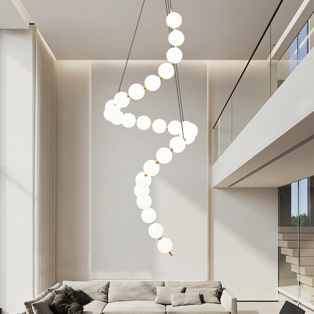 White LED Pearl Necklace Chandelier For Stair - Lumpaz