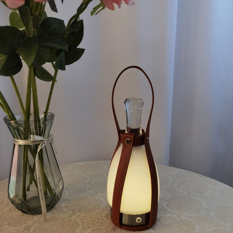Bell Portable Leather Glass Table Lamp - Lumpaz