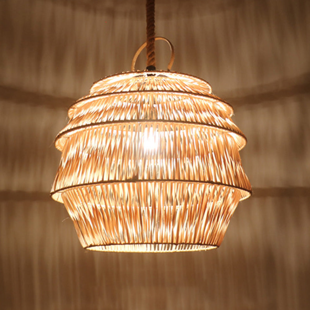 Retro Rattan Basket Pendant Light For Living Room - Lumpaz