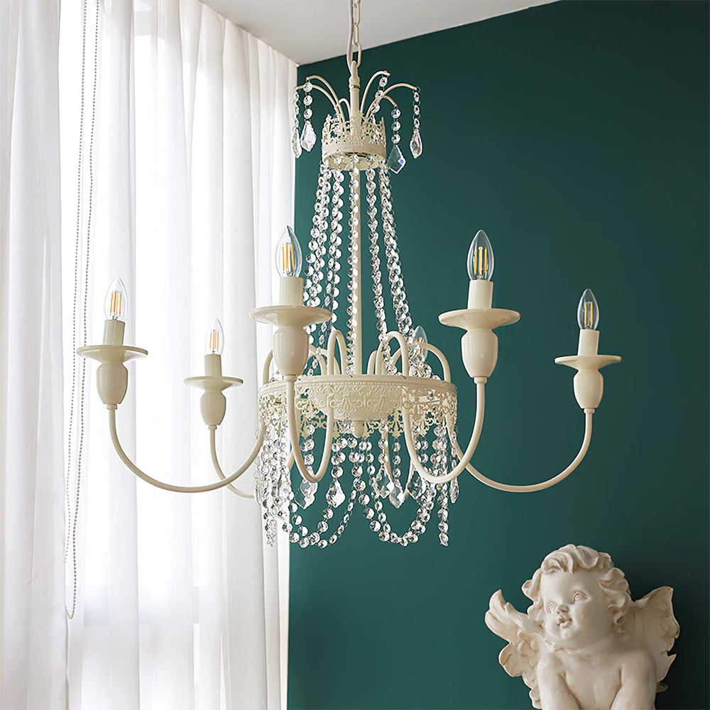 Vintage White Metal & Glass Luxury Chandelier Light - Lumpaz