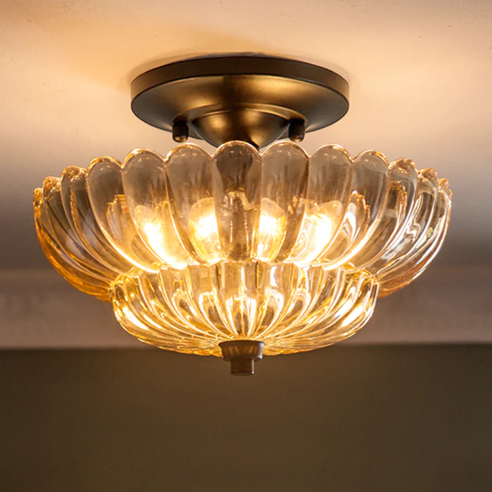 Vintage Amber Glass Semi-Flush Ceiling Light Shades Of Light - Lumpaz