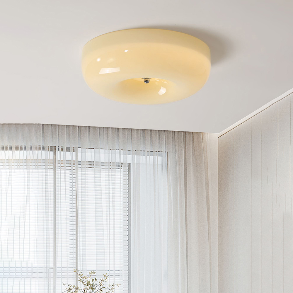 Cream Round Ceiling Lamp Simple Glass Ceiling Light For Bedroom - Lumpaz