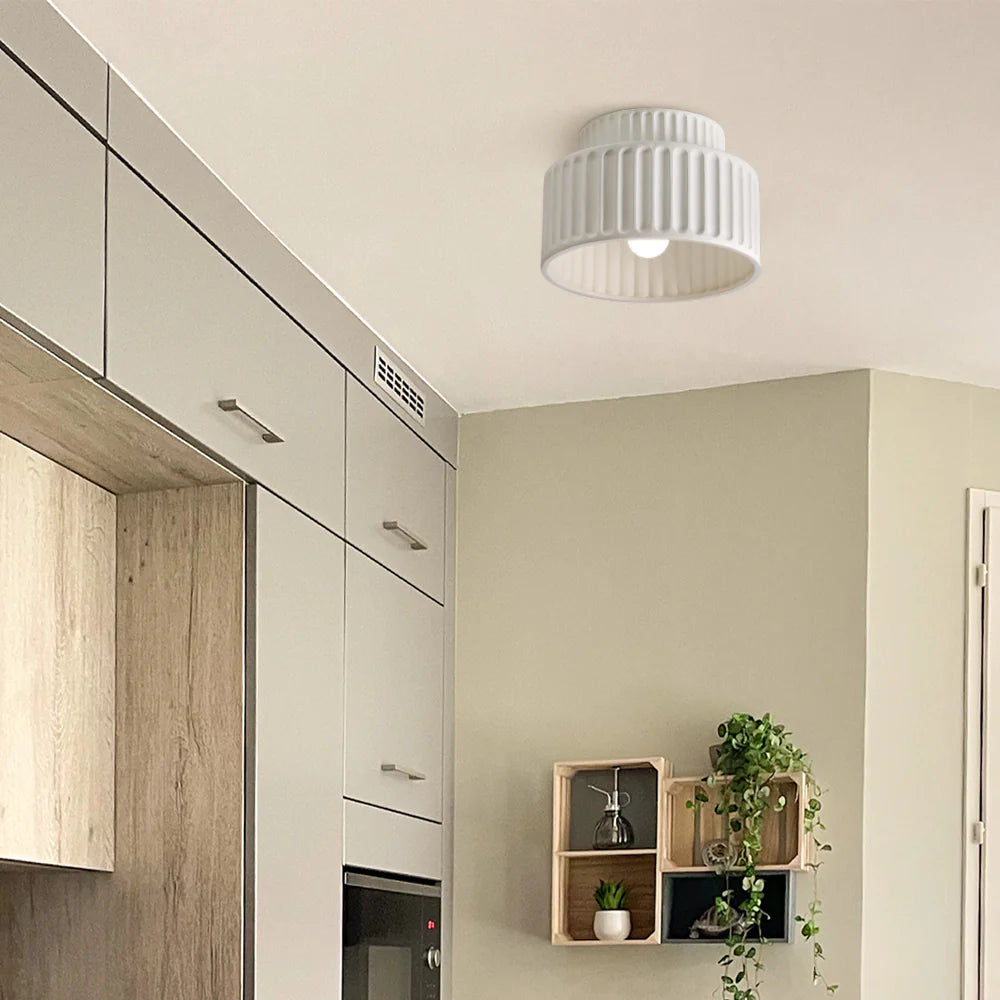 Vintage Cream Style Drum Semi Flush Mount Ceiling Lamp - Lumpaz